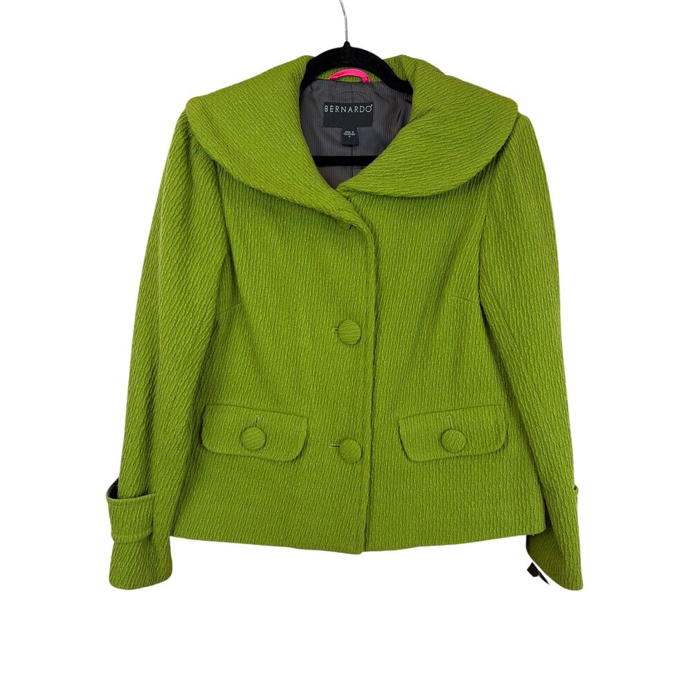 NWT Bernardo Green Textured Peter Pan Collar Short Pea Coat Size Medium